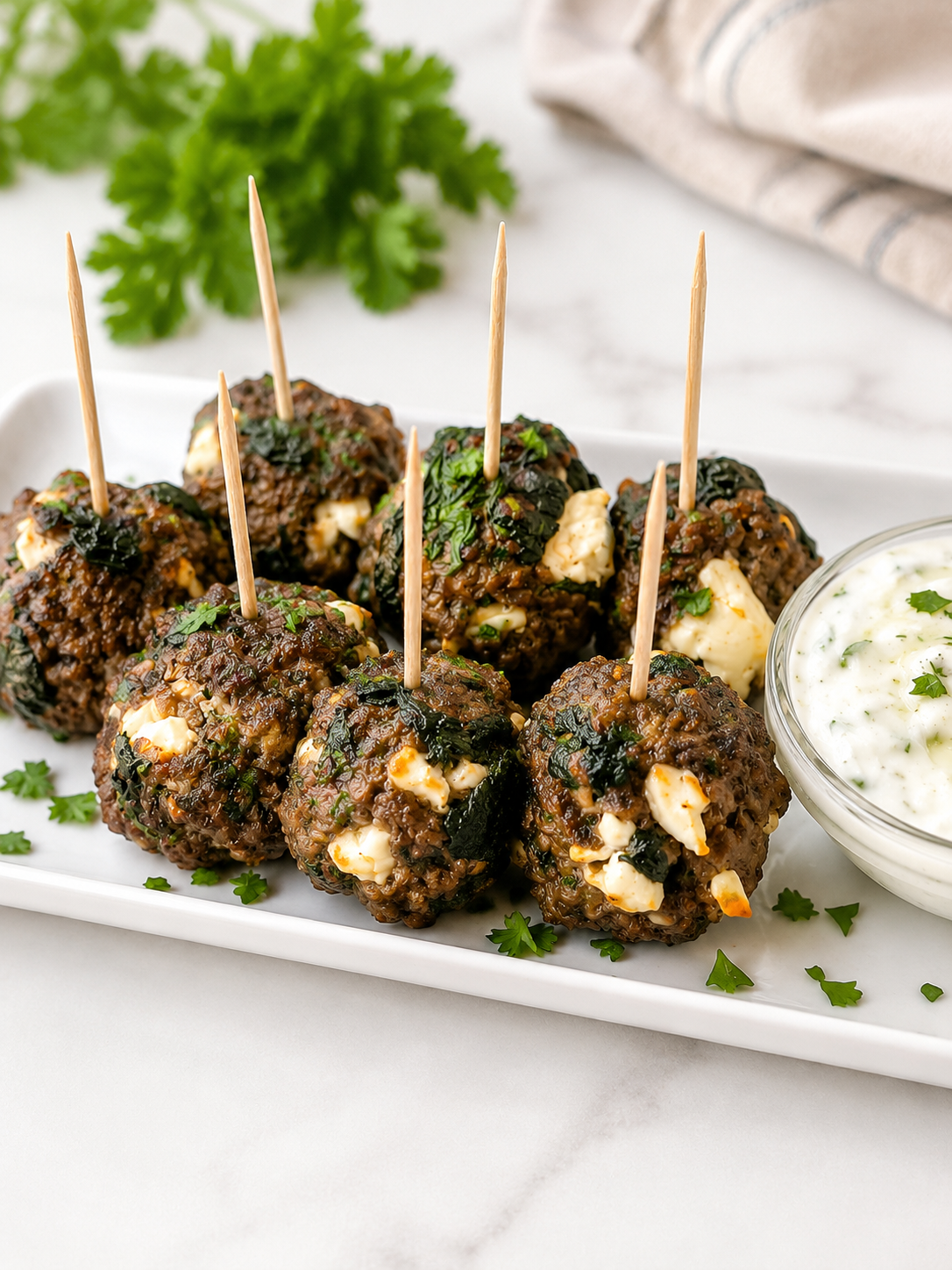 Greek Meatballs with Spinach and Feta