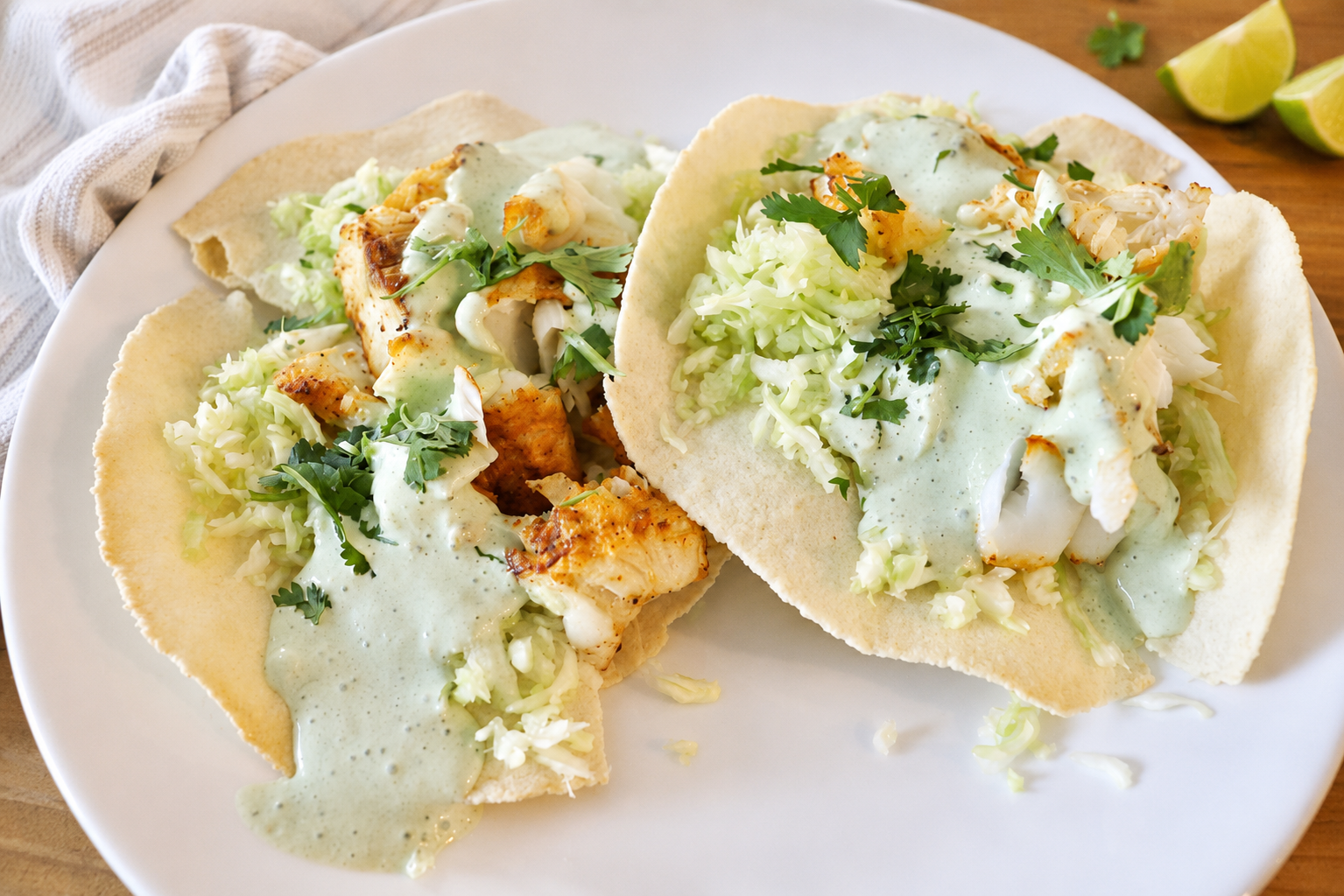 Gluten Free Fish Tacos with Cilantro Lime Crema