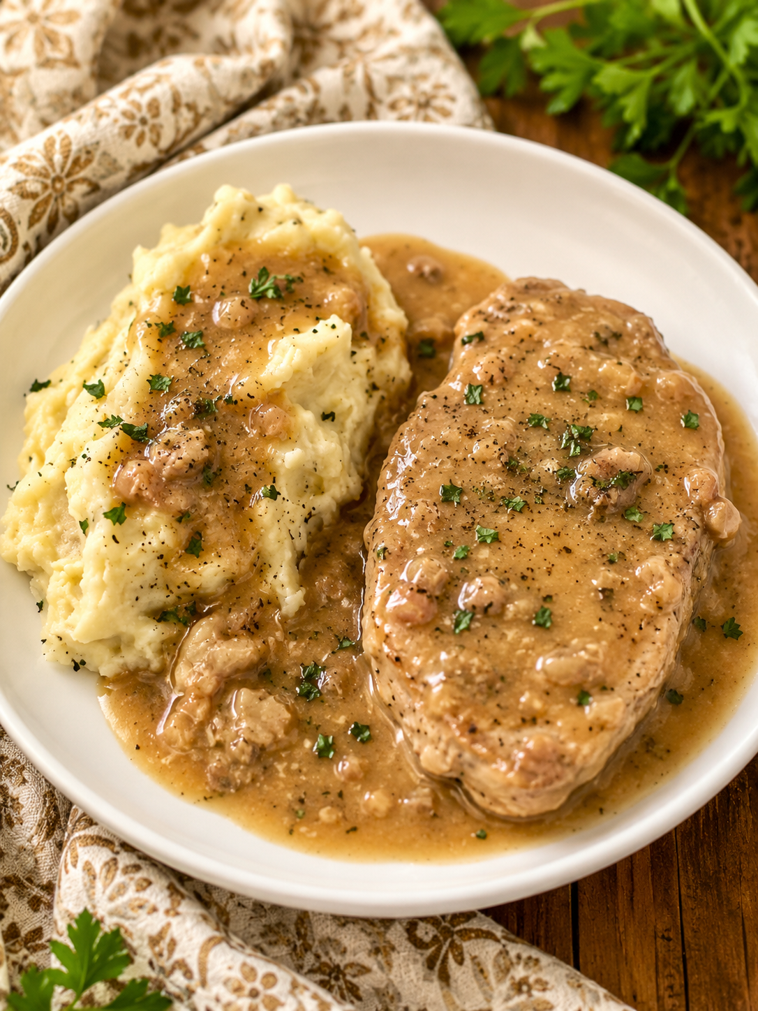 Gluten Free Pork Chops with Gravy in the Crockpot