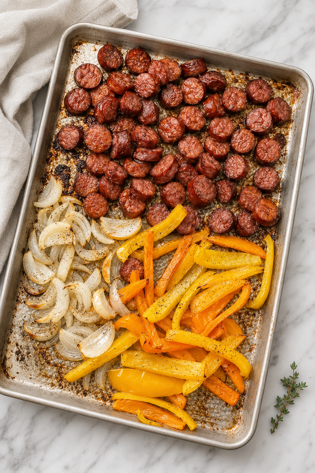 Sheet Pan Sausage, Peppers, and Onions (ready in less than 30 minutes)